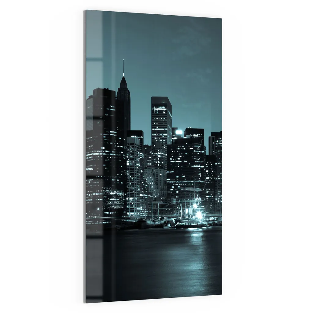 DEQORI Magnettafel Glas 50x100 cm 'Manhattan am Abend' beschreibbar Whiteboard